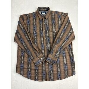 Wrangler Shirt Mens XL Pearl Snap Western Cowboy Aztec Brush Popper VTG